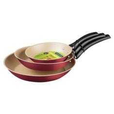 Jogo de Frigideiras Tramontina Turim em Alumínio com Revestimento Interno e Externo em Antiaderente Starflon Max Vermelho 03 Peças