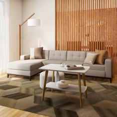 Sofá 4 Lugares Calmness com Chaise Esquerdo Pés e Base em Madeira Linho Cotton Cru