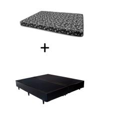 Cama Box Queen 158 Bipartido Bello Box - Tecido Sintético Preto com Colchão New York Preto D28 - 100% Espuma - 54x158x198