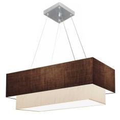 Lustre Pendente Duplo Retangular Vivare Md-4322 Cúpula em Tecido 99x40cm x 80x30cm - Bivolt