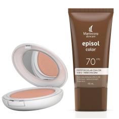 Kit Protetor Solar Episol Color Pele Clara FPS 50 Pó Compacto 10g e 1X Protetor Solar Tom Médio Escuro T4 FPS 70 Loção com Efeito