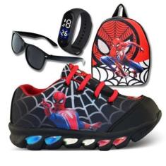 tenis de led infantil masculino homem aranha com luzinha meninos mais mochila com relogio e oculos-Masculino