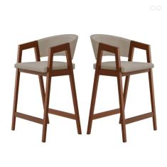 Kit 2 Banquetas Alta de Madeira Maciça Pinhão Ravena com Encosto Suede