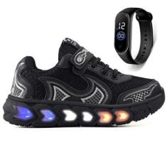 Tenis Infantil De Led Casual Jogger Meninos Escolar Basico + Relogio-Masculino