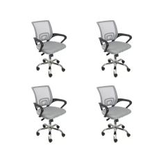 Kit 4 Cadeiras De Escritório Begonia Tela Mesh Ergonômica Cinza