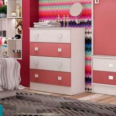 Cômoda Infantil 4 Gavetas Espresso Móveis Branco/Rosa