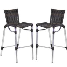 Kit 2 Banquetas Alumínio Fortaleza Alta Para Balcão Cozinha Bar Trama