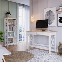 Conjunto Home Office 2 Peças Escrivaninha e Estante Vanilla CabeCasa MadeiraMadeira Mel/Branco