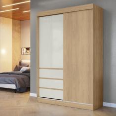 Guarda-Roupa Casal Bagda 3 Portas 3 Gavetas Castanho/Off White