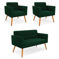 Namoradeira e 2 Poltronas Pé Palito Castanho Elisa Bouclê D03 - D`Rossi