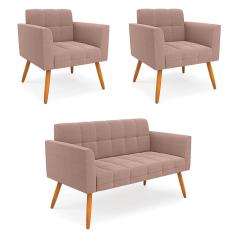 Namoradeira e 2 Poltronas Pé Palito Castanho Elisa Bouclê D03 - D`Rossi