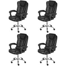 Kit 4 Cadeiras para Escritório Presidente Estofada Jacarta Preto