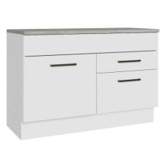 Balcão de Pia Cozinha 1 Porta e 2 Gavetas (Com Tampo) Branco Agata Mad