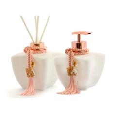 KIt Vidros Lavabo Branco Luxo C/ Enfeite Difusor e Sabonete 280ml - Se