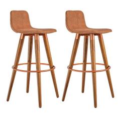 Kit 2 Banquetas Altas Luxo Versatil Aço Cobre Linho Terracota Base Car