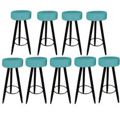 Kit 09 Banqueta Alta Flora Pés Palito em Madeira Preto para  Bar Bistr