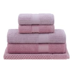 Jogo Toalhas De Banho 5 Pçs Buddemeyer Fio Penteado Canelado Rosa