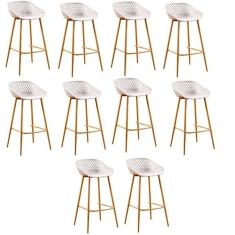 Conjunto com 10 Banquetas Alta com Encosto e Apoio para Pés Clarice Nude