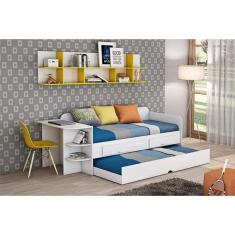 Sofá Cama Solteiro Helena c/ 2 Gavetas E Auxiliar Branco - Cimol