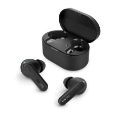 Fone de ouvido sem fio TWS Philips TAT1108BK/00 - bluetooth com microfone, formato em haste, IPX4, energia para 15 horas totais e na cor preto