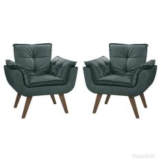 Kit 02 Poltronas Decorativas Opala Suede Cinza - Dora Bela