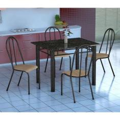 Conjunto de Mesa Genova com 4 Cadeiras Alicante Preto Prata e Nature B