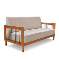 Sofá 2 Lugares Base de Madeira Mariana 160 cm Linho Areia S04 - D'Rossi