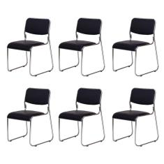 Kit 6 Cadeiras Escritório Interlocutor Dakar Preta Base Fixa Cromada