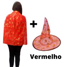 Fantasia Kit Bruxo Infantil Capa E Chapeu Bruxa Bruxinha Feiticeiro Mago Halloween Unisex Cosplay