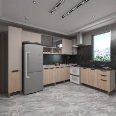 Cozinha Modulada Completa 8 Peças com Vidro Reflecta Tampos e sem Pia Stylo Luciane Móveis