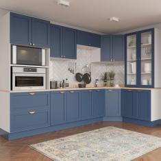 Cozinha Modulada 9 Peças com Tampo 4 Aéreos 4 Balcões e Torre Quente Arizona CabeCasa MadeiraMadeira Branco/Azul