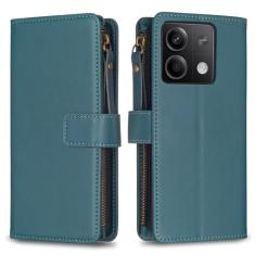 Capa com alça de pulso Xiaomi Redmi Note 13 5G, 9 compartimentos para cartão, 1 carteira de couro com zíper, função de suporte, fecho magnético, capa para celular compatível com Redmi Note 13 5G 17 cm