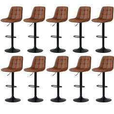 Kit 10 Banqueta Alta Elegance  Com Base Giratória E   Marrom