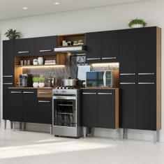 Armário de Cozinha Completa 325cm Rustic/preto Emilly Madesa 02