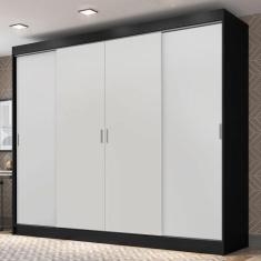 Guarda-Roupa Casal Madesa Austin 4 Portas de Correr 3 Gavetas, Preto/B
