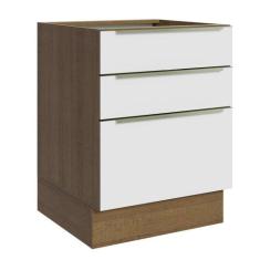 Balcão Madesa Lux 60 cm 3 Gavetas (Sem Tampo) - Rustic/Branco Veludo, 