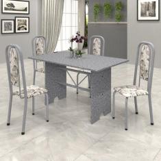 Conjunto de Mesa 120x75cm Tampo Granito com 4 Cadeiras Lavínea - Soma 