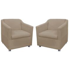 Kit 02 Poltronas Decorativa Tilla Pés Cromados Suede Bege - DS Estofad