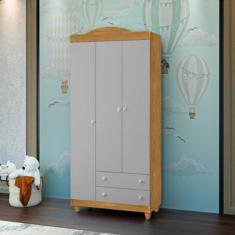 Guarda Roupa Lara 3 Portas E 2 Gavetas Nature / Cinza