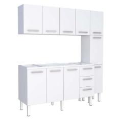 Cozinha Completa de Aço Gabinete Para Pia 160cm com Aéreo e Paneleiro 