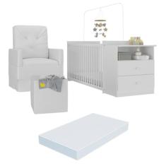 Berço Cômoda com Colchão, Poltrona de Amamentação e Puff Meu Bebê Multimóveis Mp4108 Branco