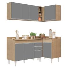 Armário De Cozinha Modulado De Canto Esquerdo 4 Peças Cp47 Balcão Com Tampo Castanho/cinza - Lumil