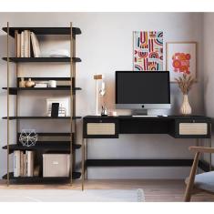 Mesa Escrivaninha E Estante Pé Metal Arlo A10 Nero-dourado - Mpozenato