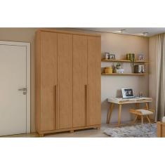 Guarda Roupa Solteiro 4 Portas e 2 Gavetas c/ Pés Alonzo Amêndoa - Lopas