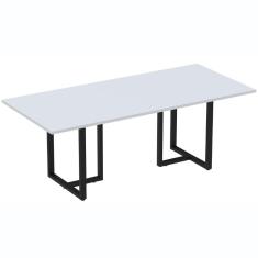Mesa De Reunião Retangular 200 X 90 Cm Pé Tub Pe25 Em Mdp Cinza Com Base Preta
