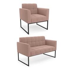 Sofá Namoradeira e Poltrona Industrial Preto Elisa Bouclê Rosê D03 - D'Rossi