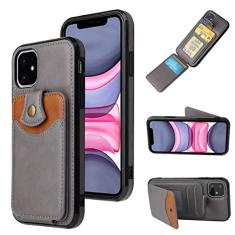 Estojo de cartões de couro de luxo para iPhone 13 12 Mini 11 Pro X XS Max XR SE 2020 7 8 6 6s Plus Carteira Porta-cartão Bolsas de capa de telefone, cinza, para iPhone 11 Pro