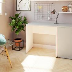 Mesa Reta Corp 25mm 110 cm Bramov Móveis Branco/Cinza Cristal