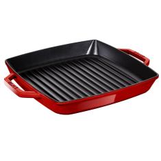 Grelha Quadrada em Ferro Fundido com Duas Alças 28 cm Cereja Staub