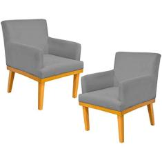 Kit 02 Poltronas Decorativas Para Sala de Estar Base Mel Beatriz W01 Corano Cinza - Lyam Decor